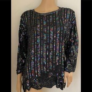 SKC 100% Pure Silk  Beaded Blouse Top Size S